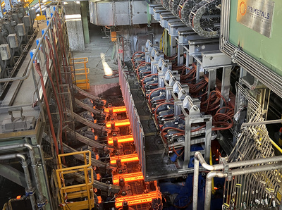 The revamped 6-strand billet caster from Primetals Technologies at Italian steel producer Feralpi’s site in Lonato del Garda, Italy. 